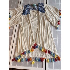 Judith March Medium Colorful Floral Kimono with Tassels Festival Fiesta Rainbow